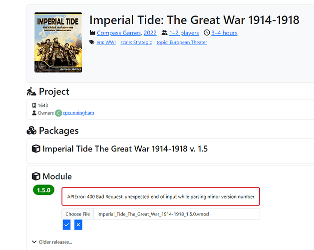 Vassal IT Upload warning.