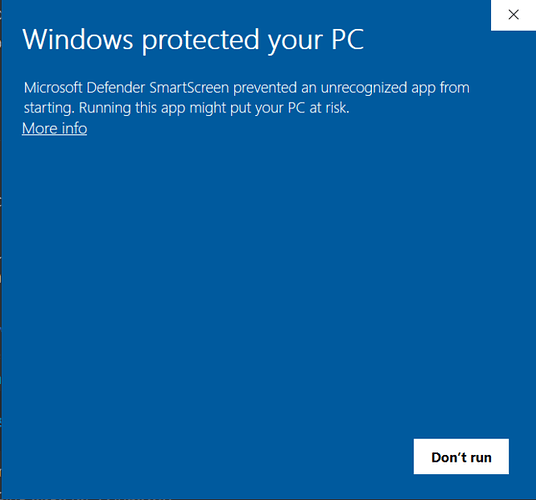 Microsoft Defender SmartScreen prevented an unrecognized app from starting. Running this app might put your PC at risk.